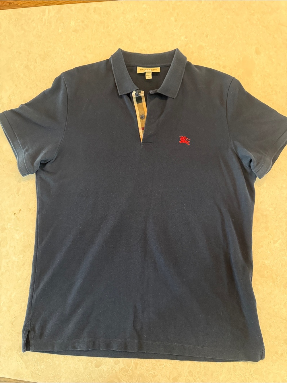 Men’s Navy Burberry Cotton Polo - XL